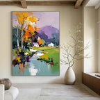 Colorful Village Landscape Abstract Painting for Bohemian - Style Country Homes GAB1347