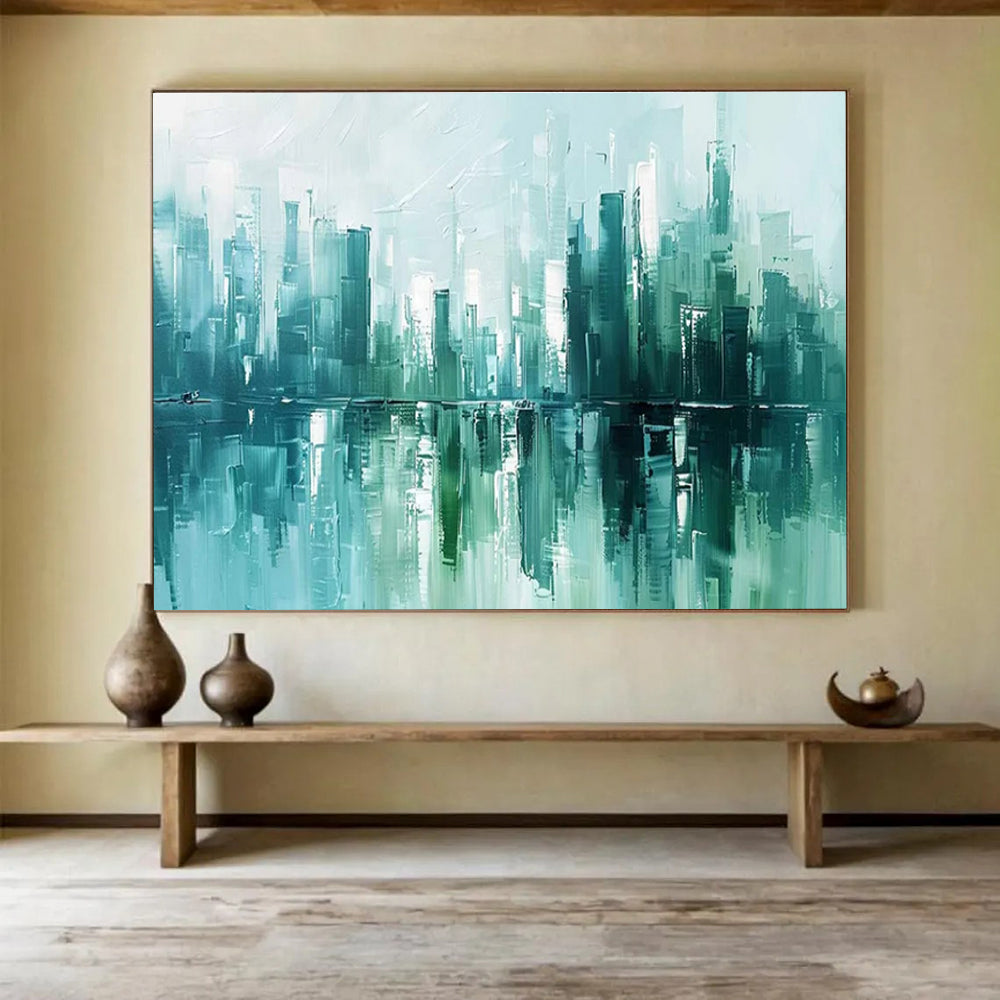 Cityscape Reflection Abstract Painting for Modern Urban Lofts YHT275