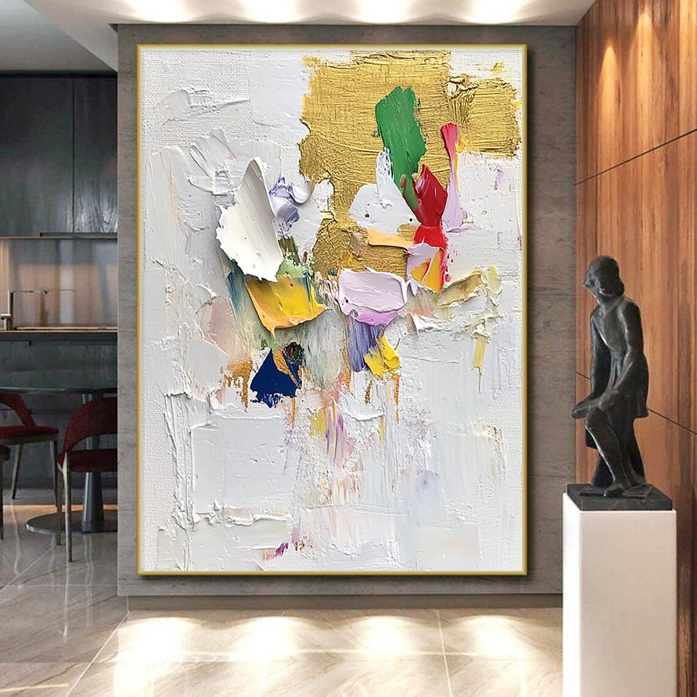 Gold Accented Abstract Collage Painting with Vibrant Shapes WINK621