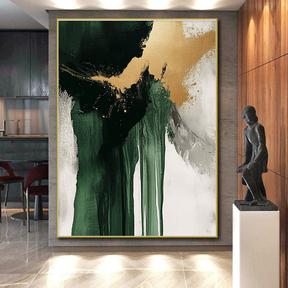 Green Gold Drip Abstract Painting with Flowing Elegance WINK634