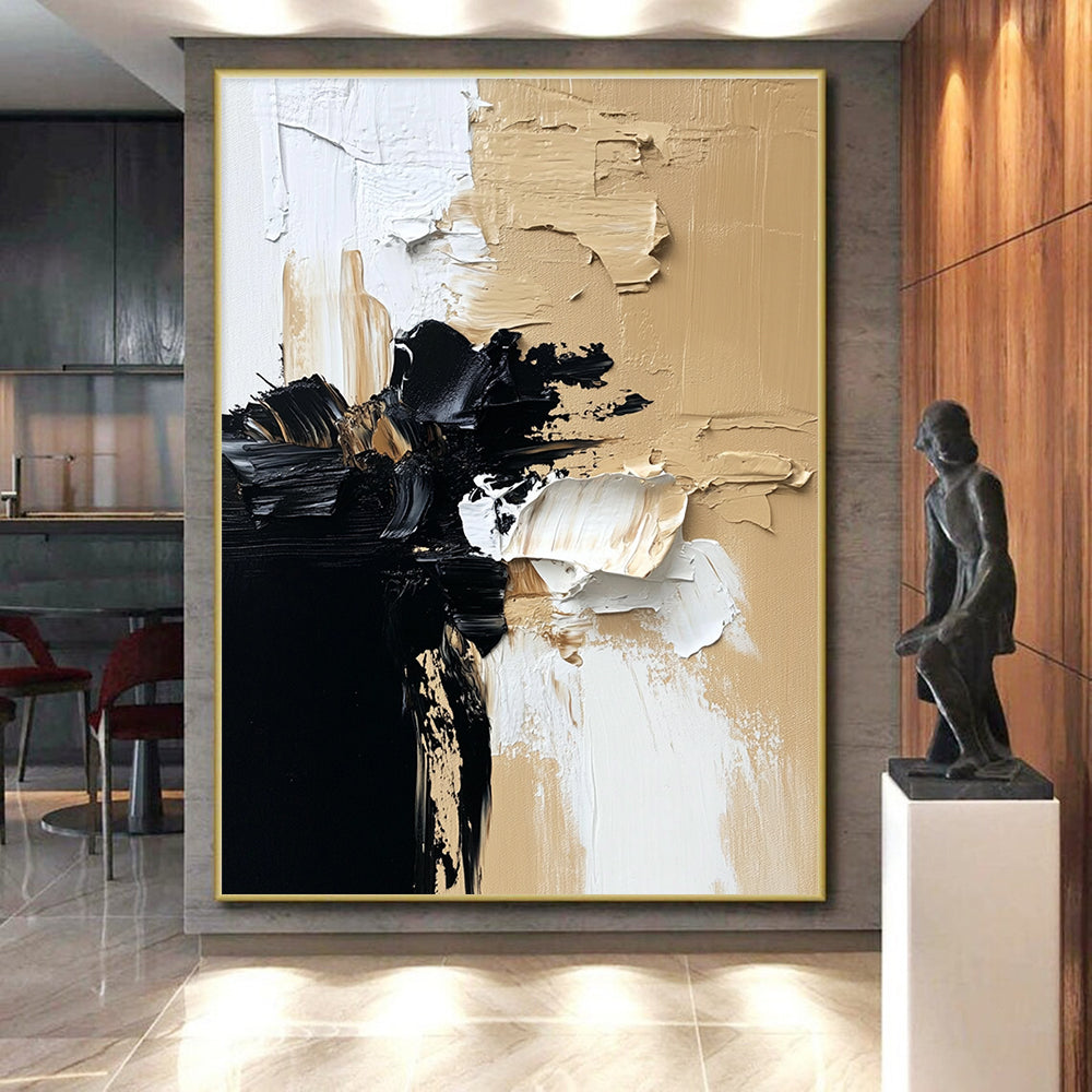 Textured Beige - Black Abstract Painting with Tactile Harmony WINK363