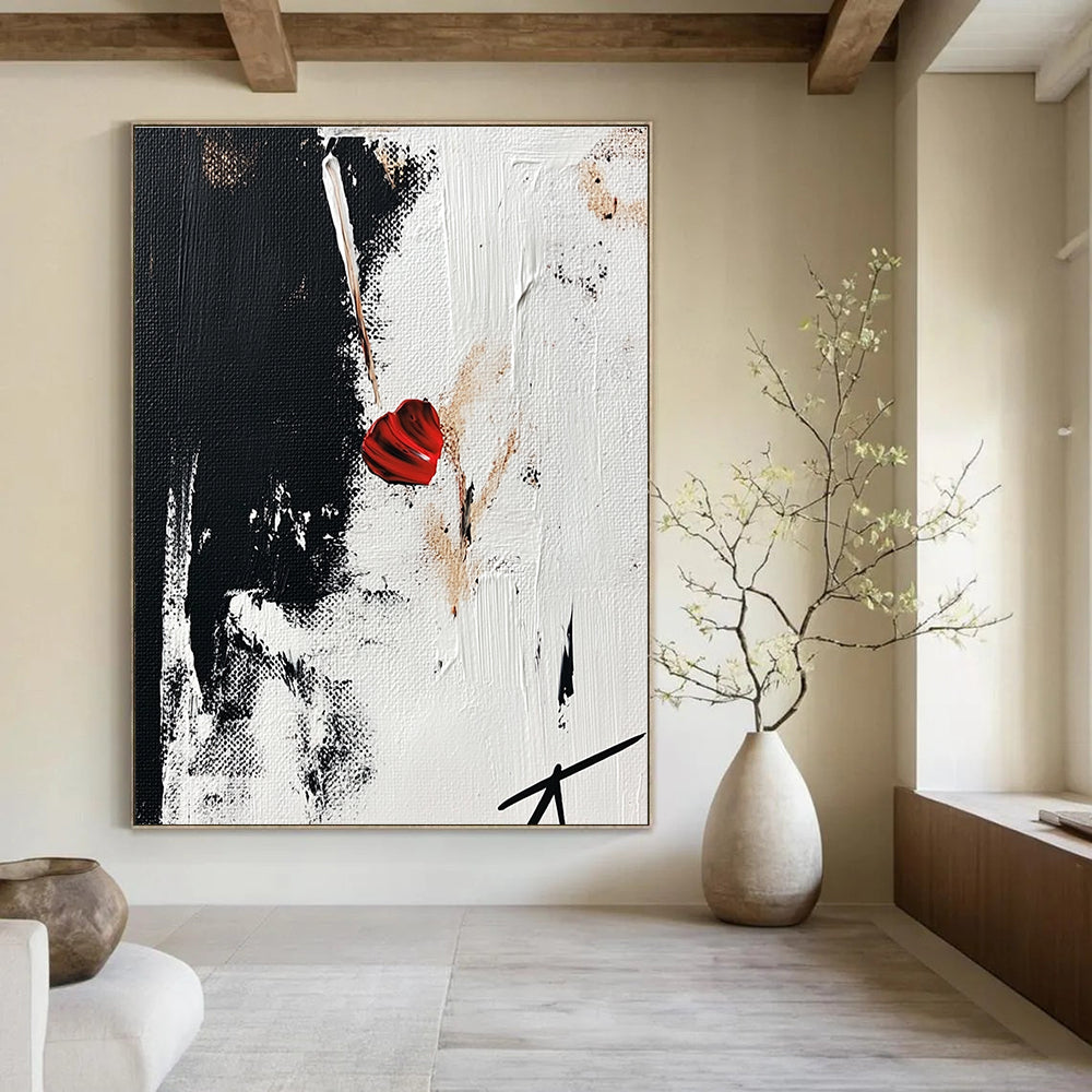 Red Heart in Black and White - Emotional Minimalist Abstract Art GAB0455