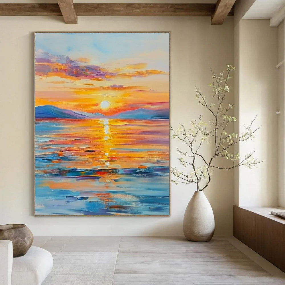 Vivid Sunset Sea Abstract Painting with Radiant Hues GAB0010
