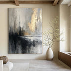 Moody Gray - Gold Abstract Painting for Sophisticated Lounges HENG067