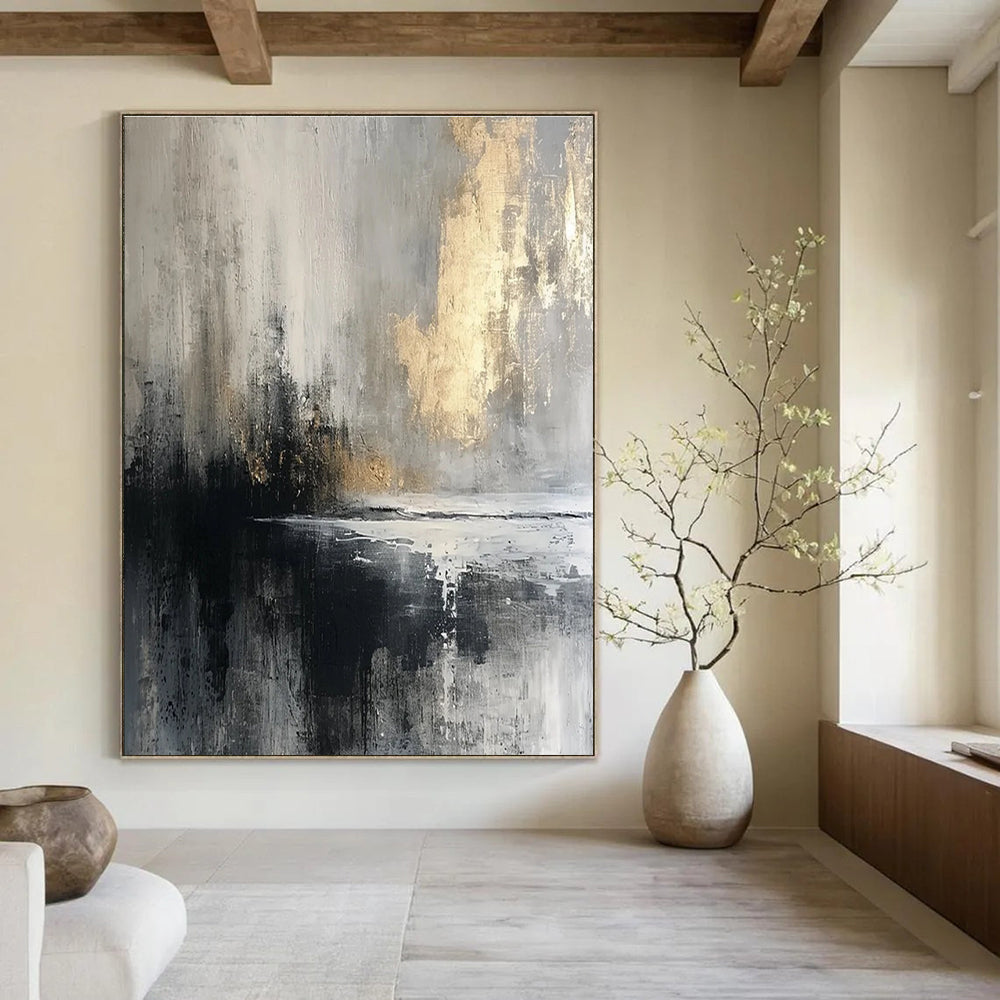 Moody Gray - Gold Abstract Painting for Sophisticated Lounges HENG067
