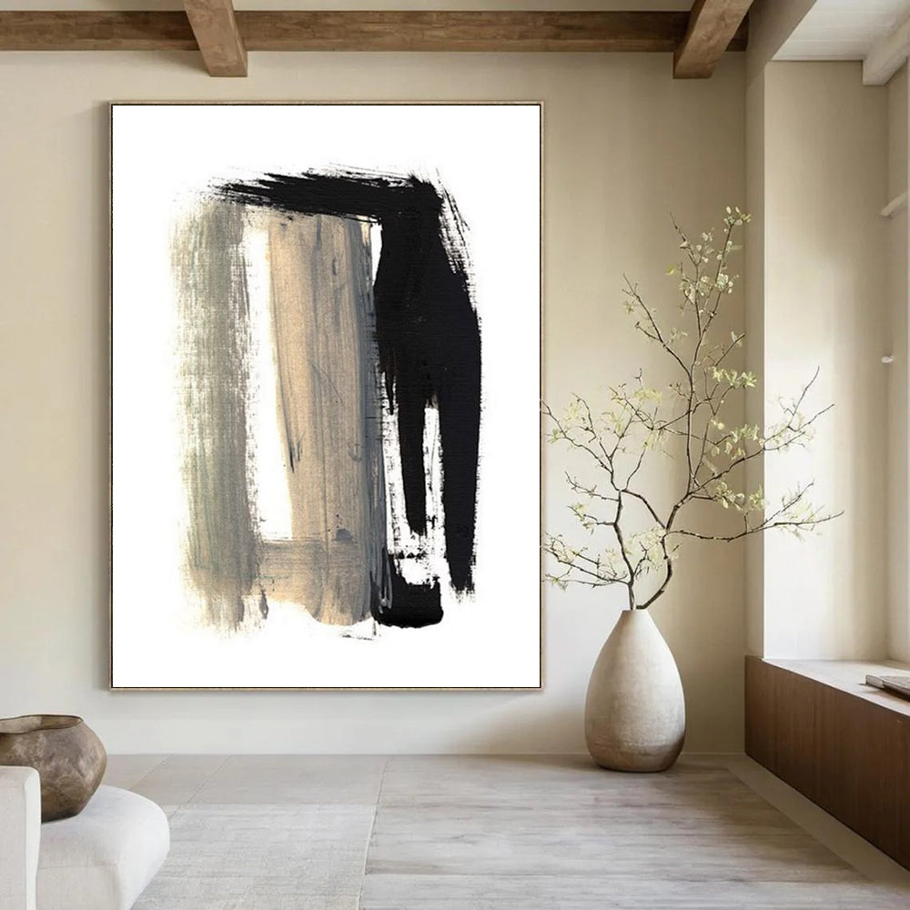 Black - Gray Abstract Brushstrokes Painting for Edgy Urban Lofts HENG157