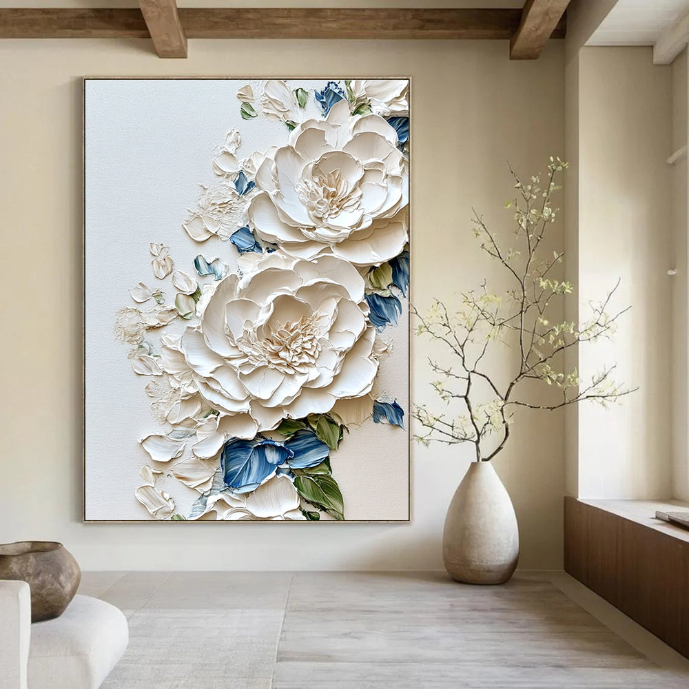 Textured White Peonies Abstract Painting for Luxurious Bridal Suites GAB0831