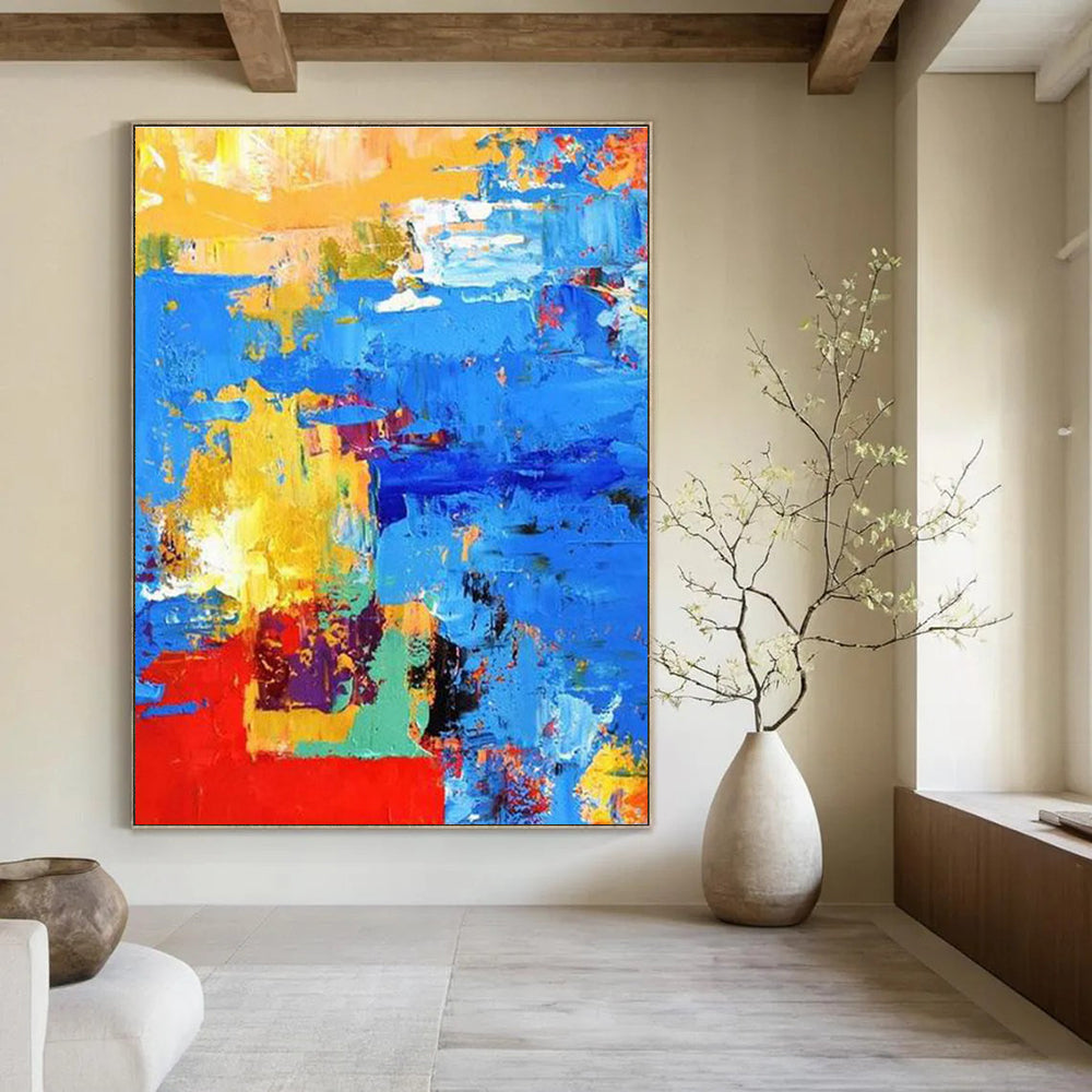 Bold Color Block Abstract Painting for Contemporary Living Rooms HENG413