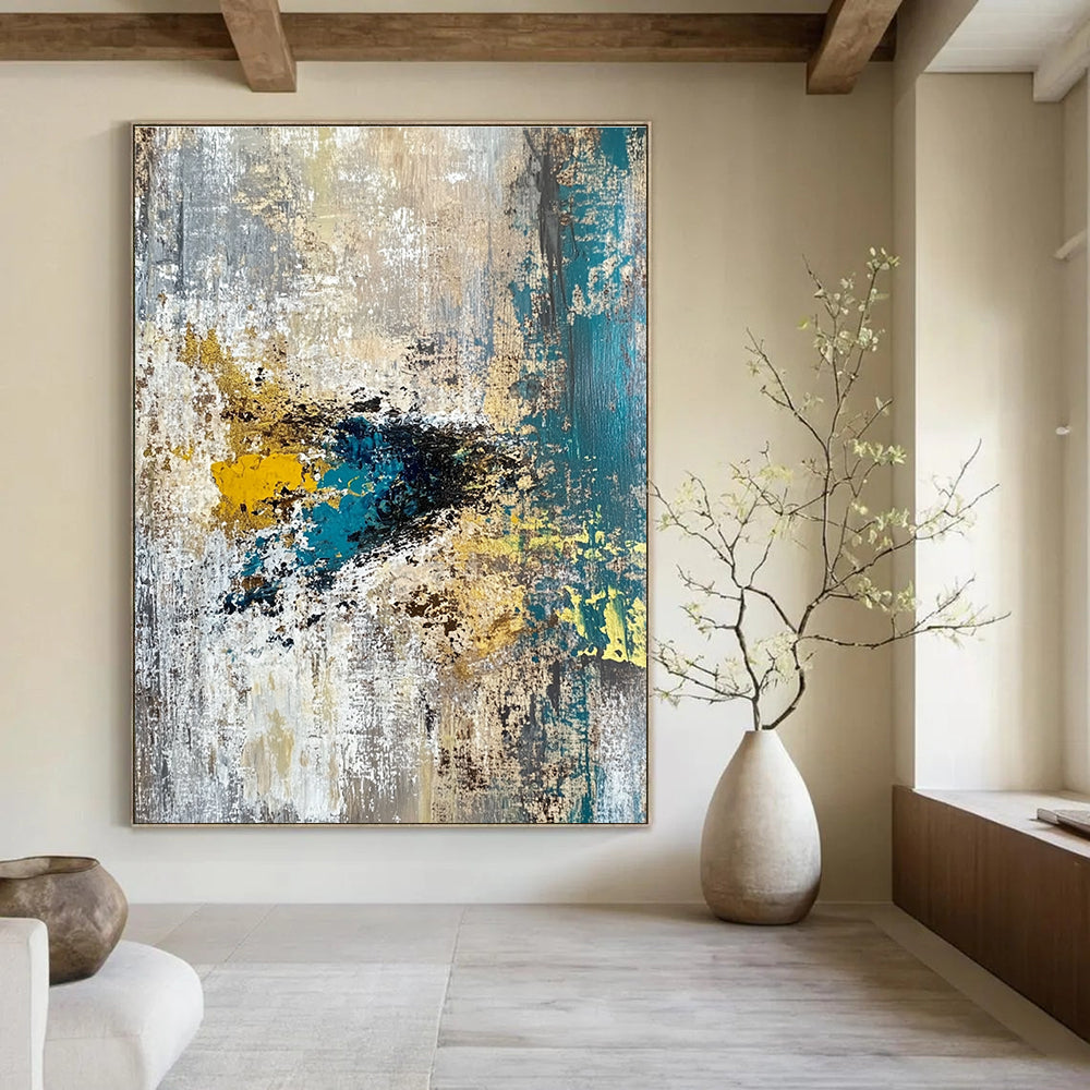 Gold and Teal Textured Abstract Painting for Art Deco - Inspired Lounges GAB0912