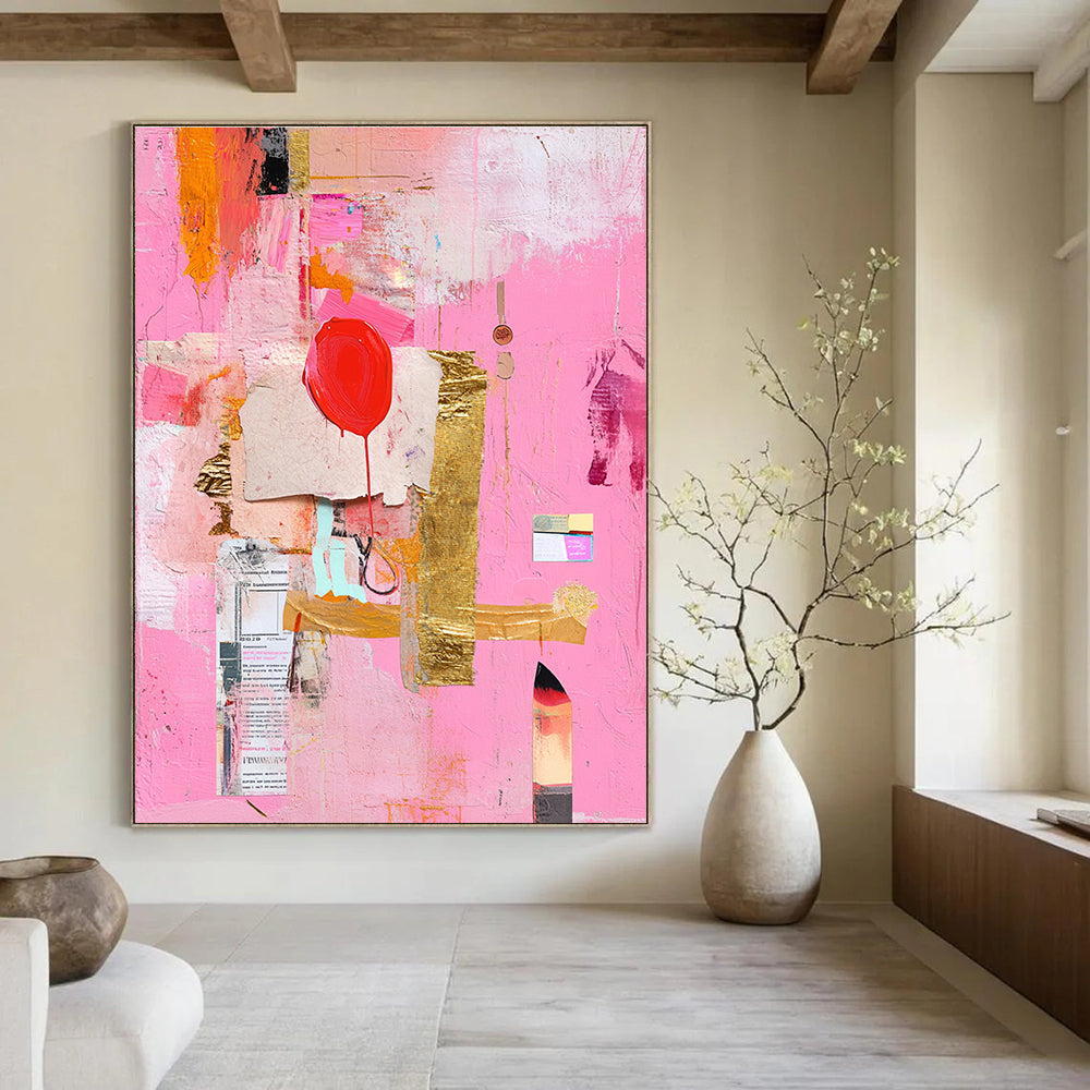 Pink Collage Abstract Painting for Bohemian - Inspired Cafes GAB1202