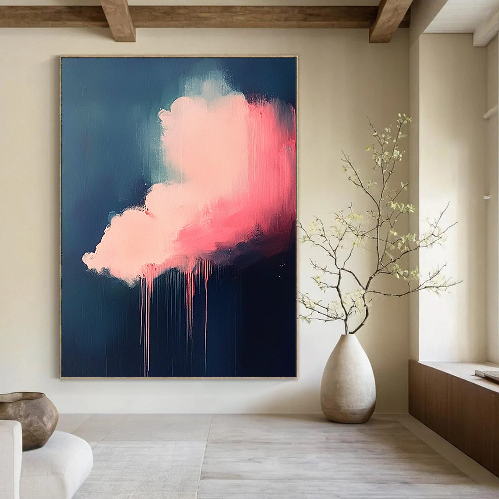 Pink Dripping Cloud Abstract Painting for Bohemian - Styled Living Rooms GAB1104