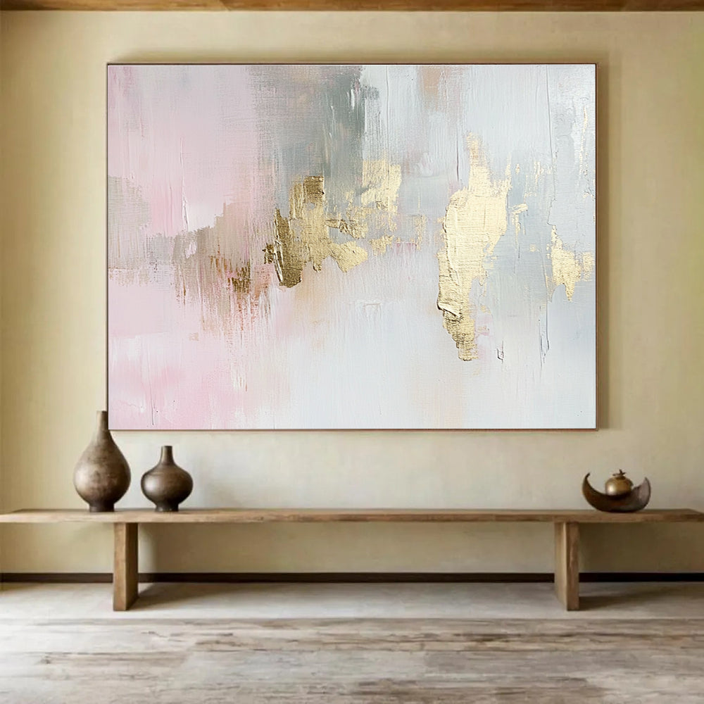 Gold - Accented Pastel Abstract Painting with Subtle Luxurious Touches ABS544