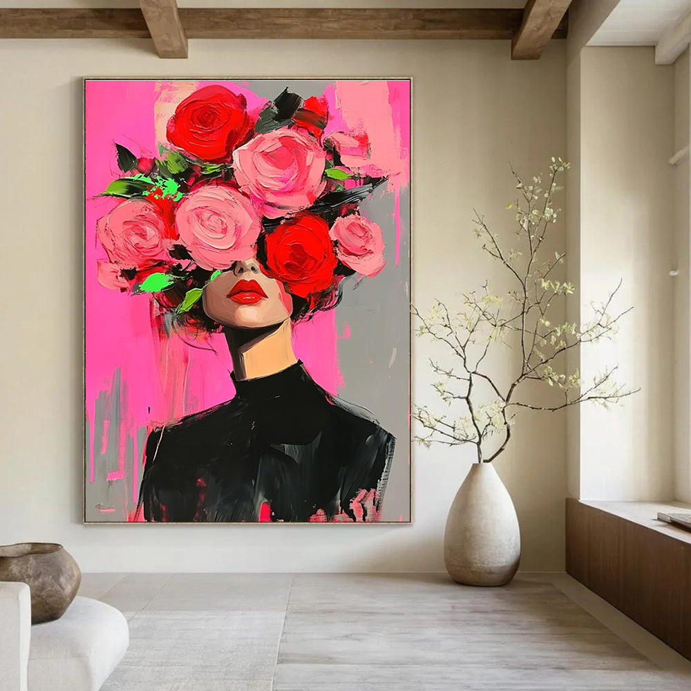 Woman with Floral Headpiece Bold Abstract Painting for Fashion - Forward Spaces GAB1437