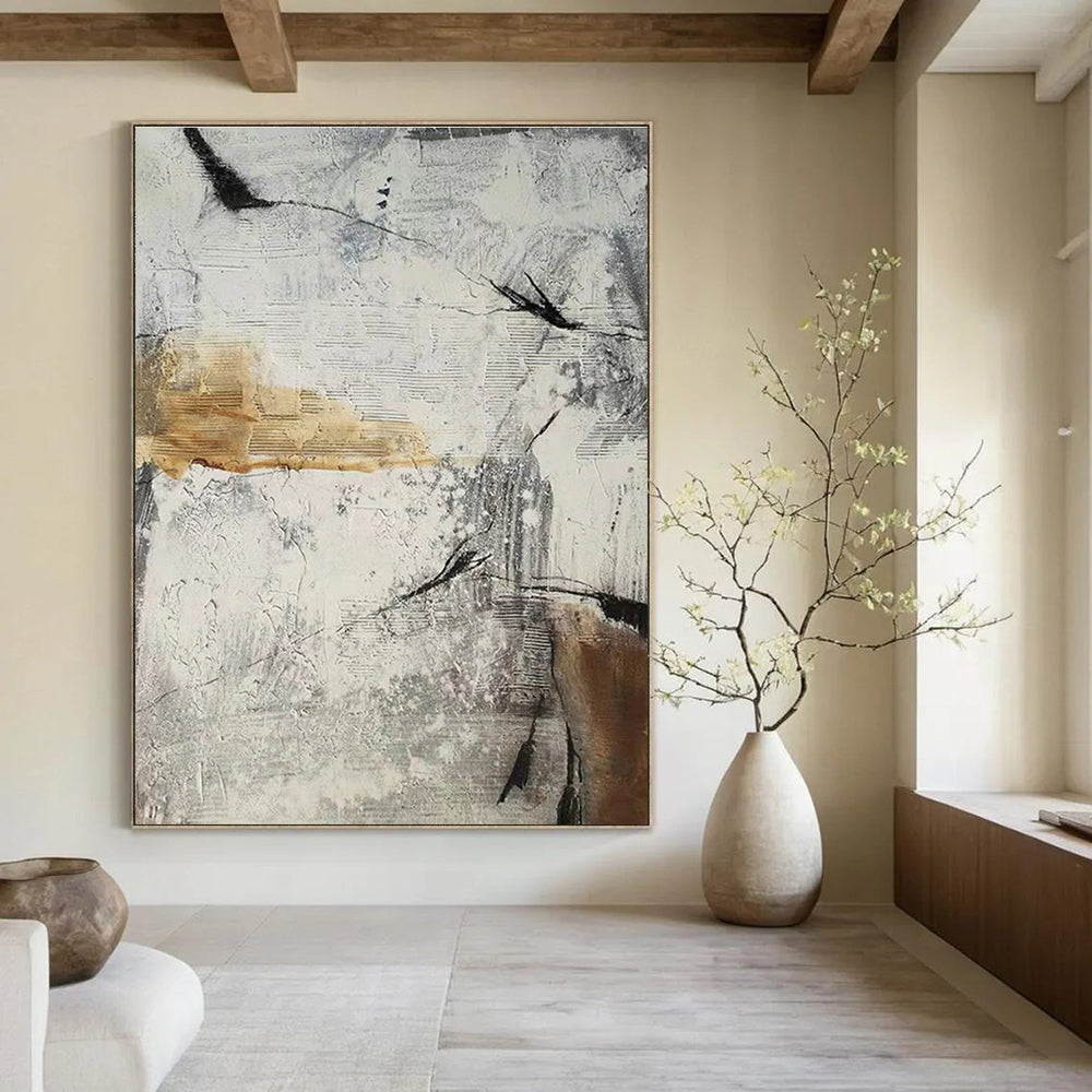 Gray and Beige Abstract Textures Painting for Industrial - Chic Spaces HENG338