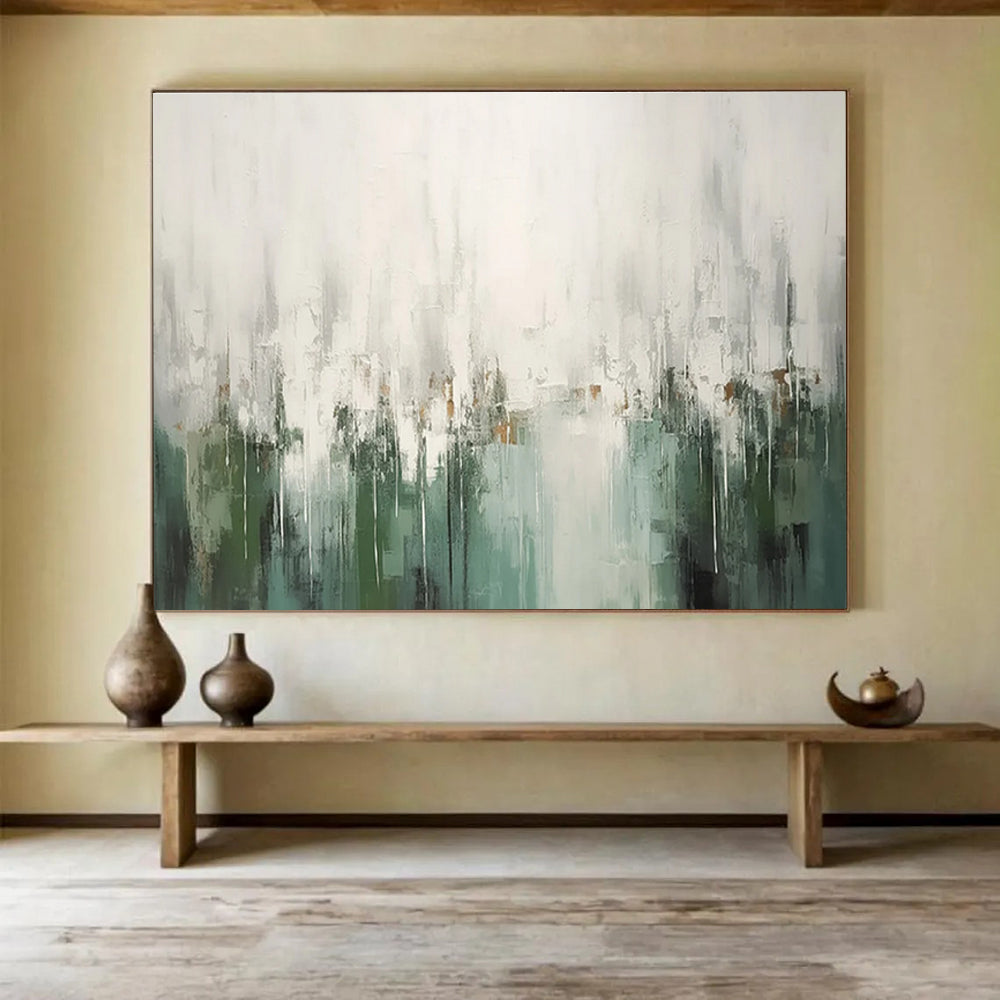 Light Green and Gray Abstract Drips Painting for Nature - Inspired Workspaces YHT324