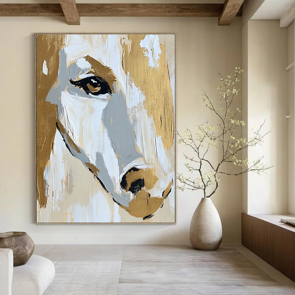 Horse Face in Gold and White - Elegant Equine Abstract Art GAB0511