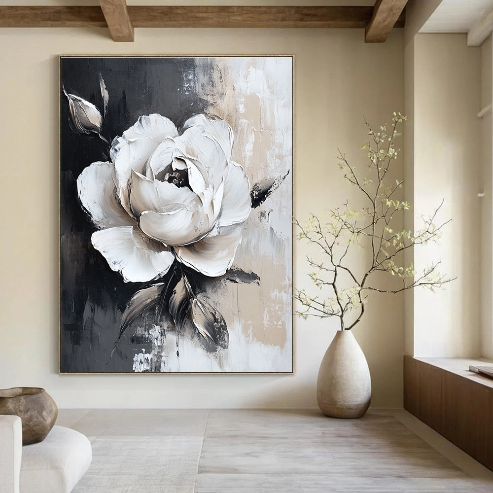 Textured White Rose Abstract Painting for Romantic - Themed Bedrooms GAB1011