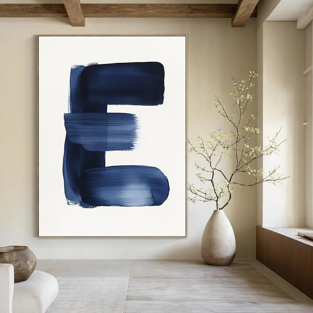 Bold Blue Letter E Graphic Monogram Abstract Painting GAB0234