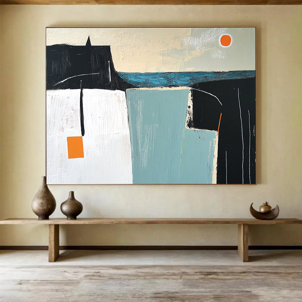 Minimalist Coastal Abstract Painting with Calm Geometric Forms ABS546