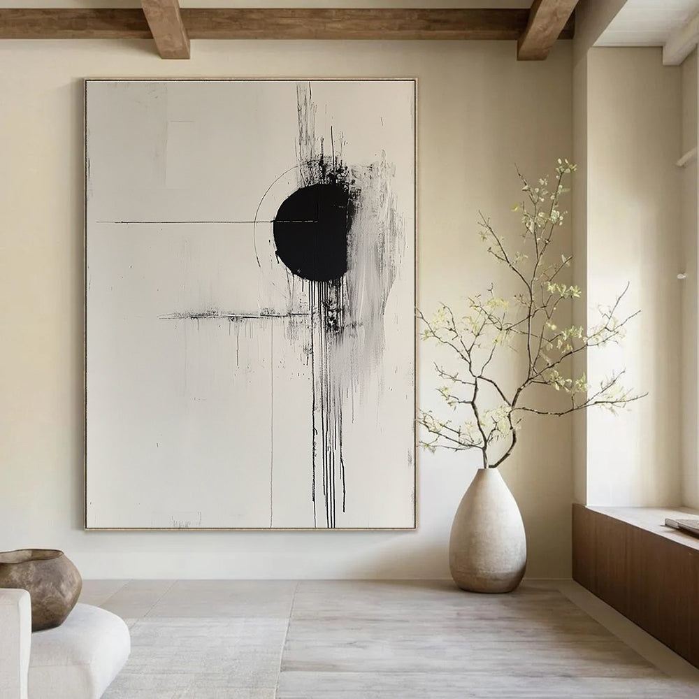 Black and White Minimalist Abstract Painting for Contemporary Art Spaces GAB1048