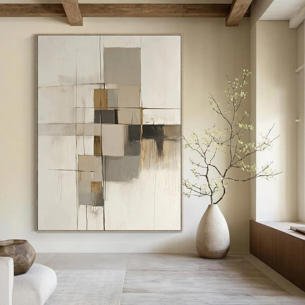 Neutral Geometric Abstract Painting for Mid - Century Modern Offices GAB1214