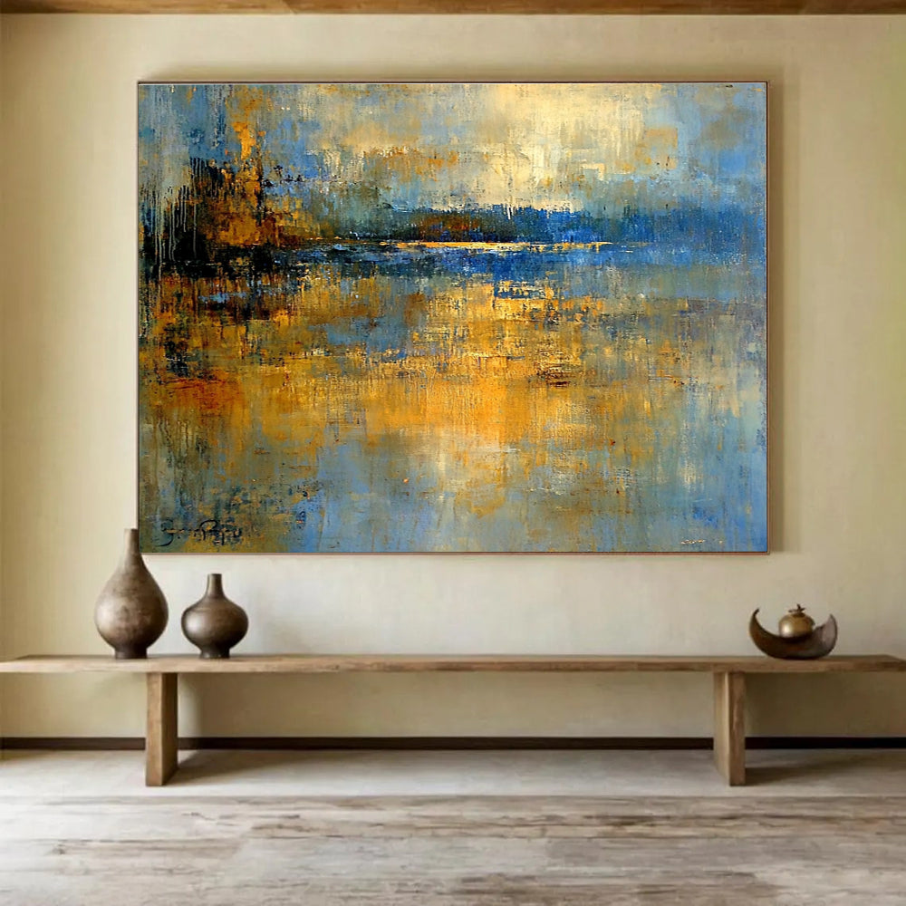 Abstract Lake Scene Painting with Dreamy, Reflective Ambiance ABS519