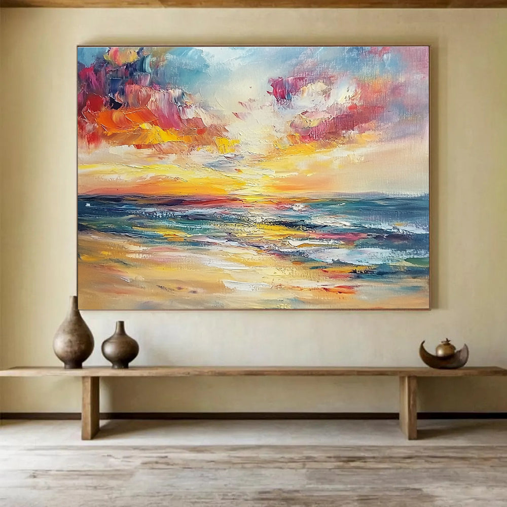 Impressionistic Sunset Sea: Vivid Colors of a Coastal Evening Abstract Painting ABS169