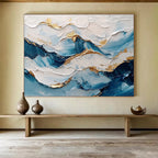 Blue and Gold Wave Textured Abstract Painting ABS261