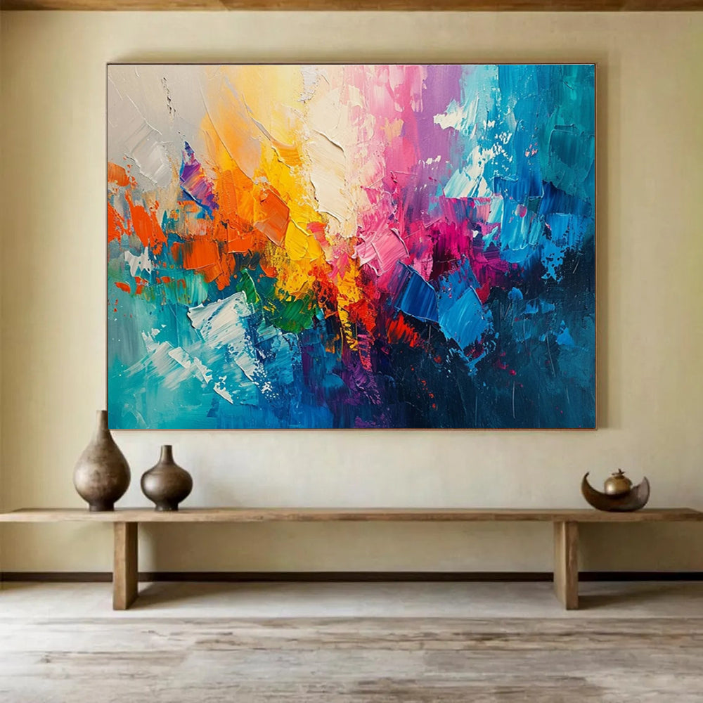 Rainbow Abstract Burst Energetic Painting for Creative Spaces YHT048