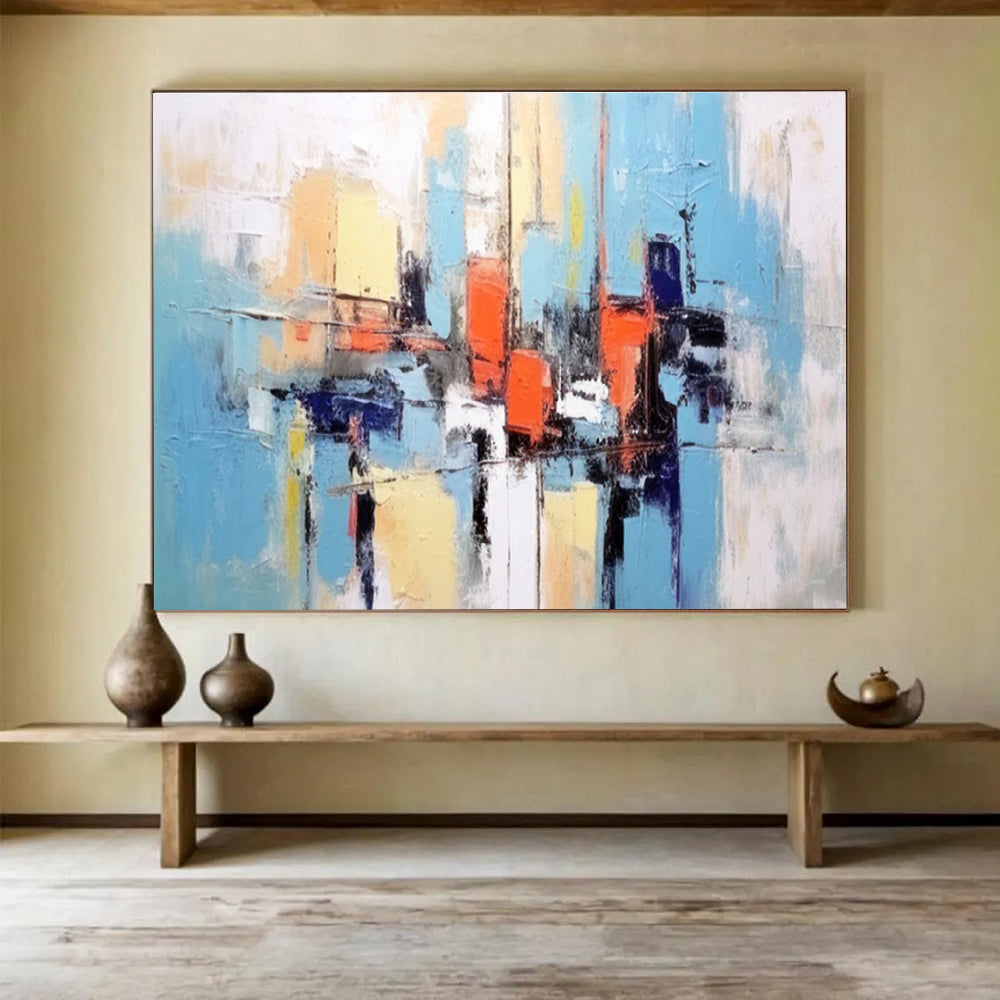 Blue - Toned City Abstract Painting for Modern Apartments YHT067