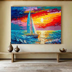 Sailboat at Sunset Abstract Painting for Nautical - Themed Living Rooms YHT312