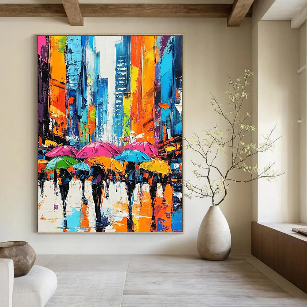 Colorful Umbrella City Abstract Painting for Urban - Chic Cafes GAB1288