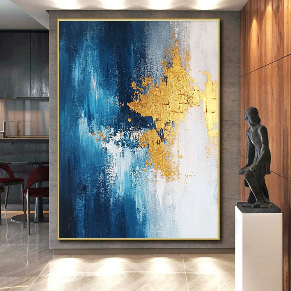 Blue - Gold Abstract Splash Painting with Opulent Energy WINK371