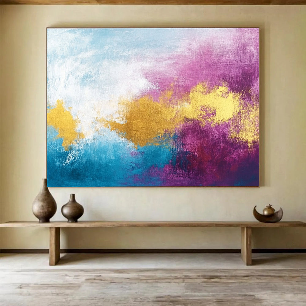 Pink and Gold Abstract Painting with Dreamy, Ethereal Cloud - like Textures ABS480