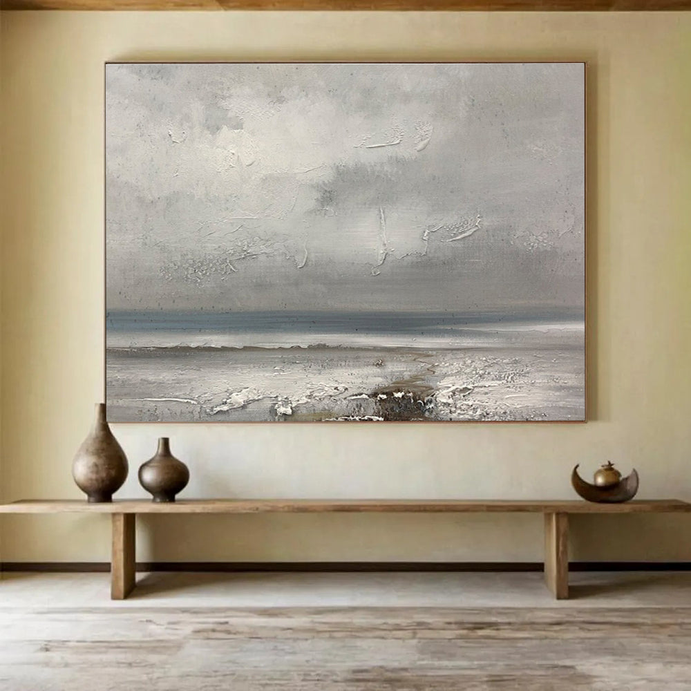 Gray Sea and Sky Abstract Painting for Tranquil Spa Interiors YHT267