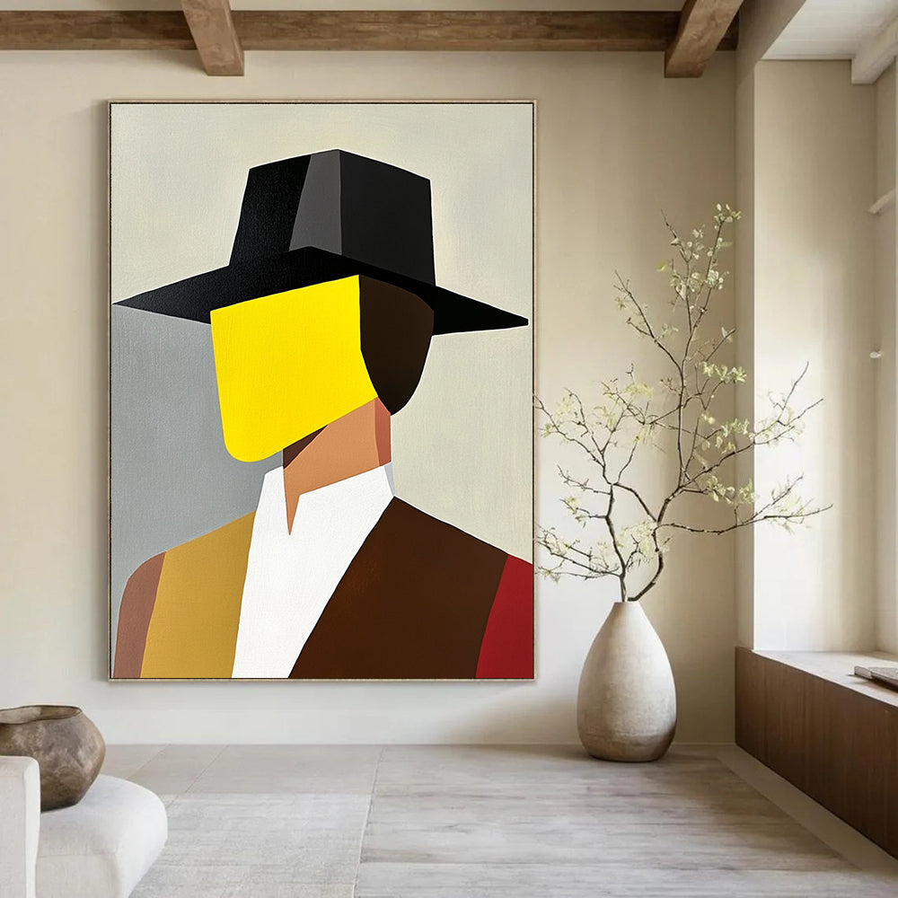 Geometric Hat Portrait Abstract Painting of Colorful Modernity GAB0219