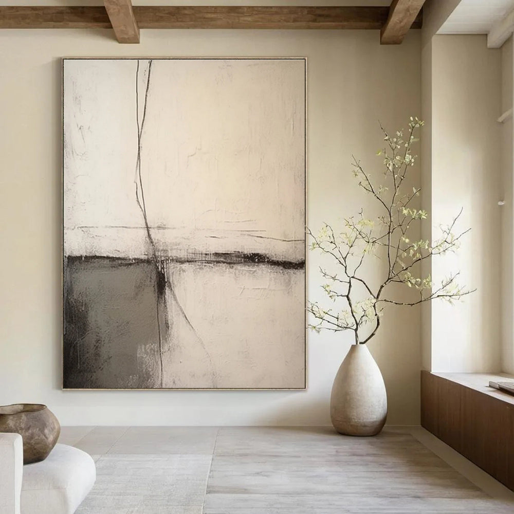 Beige Layered Minimalist Abstract Painting for Calm Interiors HENG370