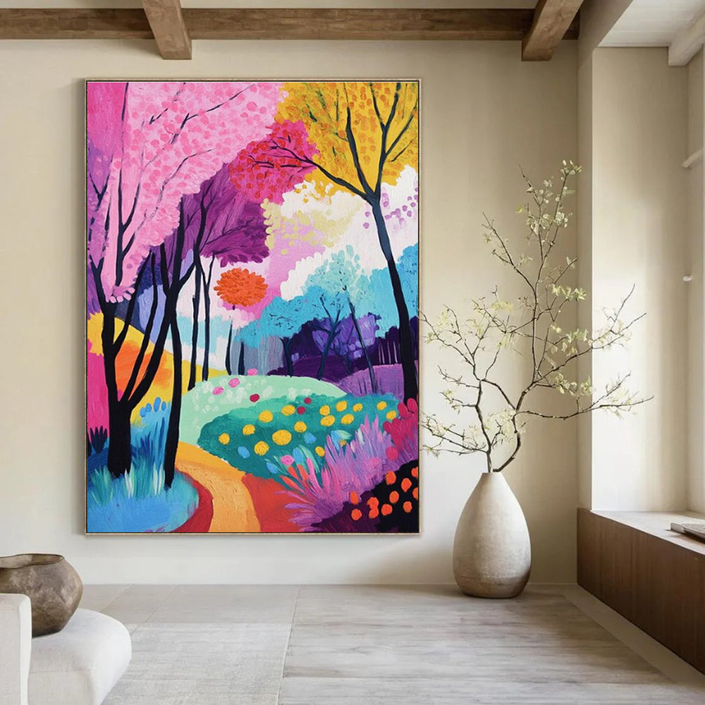 Vibrant Colorful Forest Abstract Painting for Playful Kids' Museums HENG529