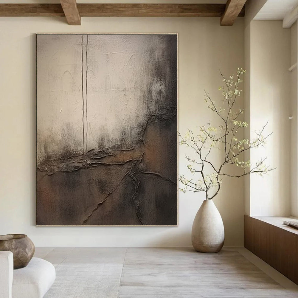 Textured Gray and Brown Industrial - Like Art Abstract Painting for Loft - Style Apartments HENG355