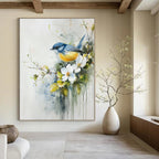 Delicate Bird and Flowers Abstract Painting with Watercolor Whimsy GAB0017