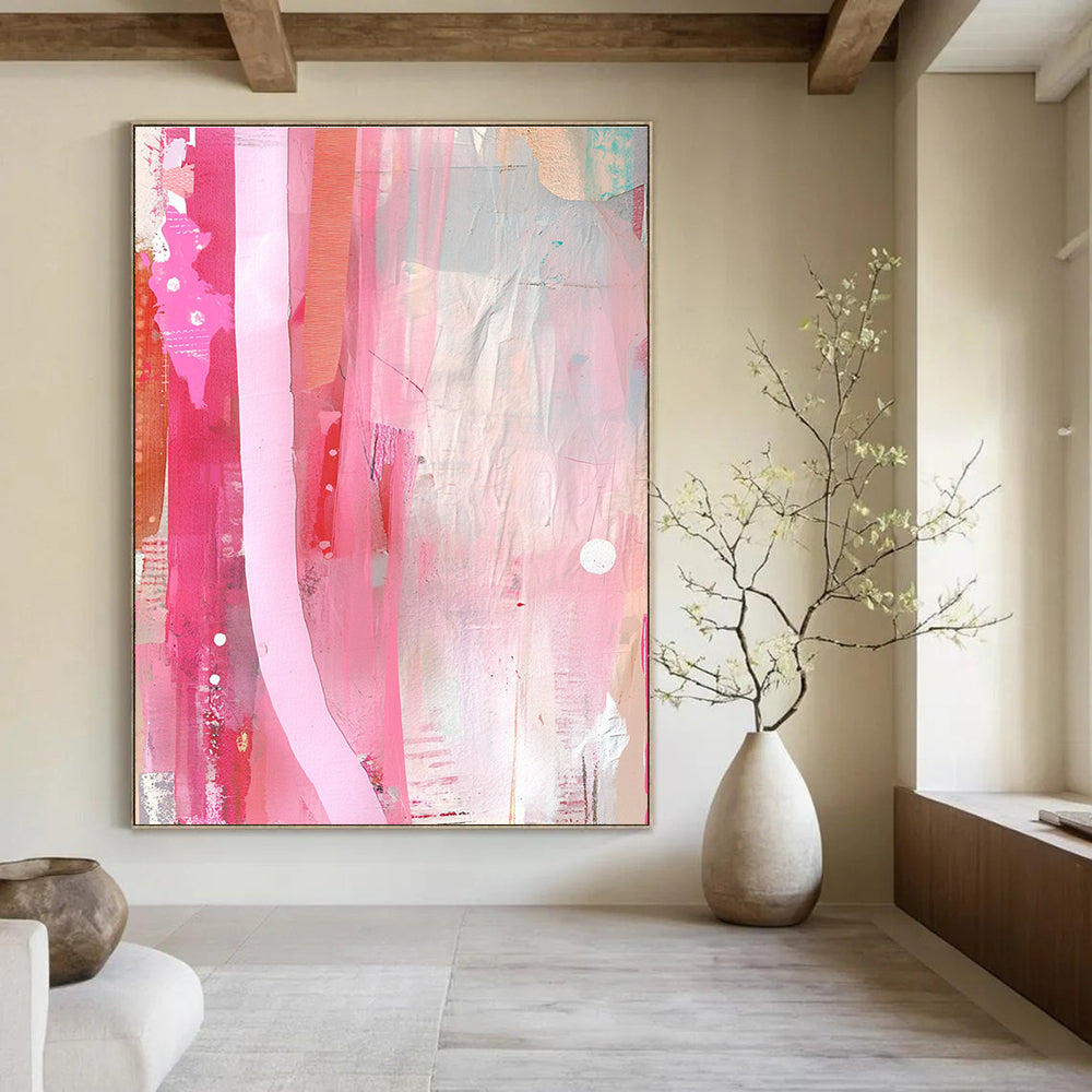 Pink and Red Strips Minimalist Abstract Painting GAB0321