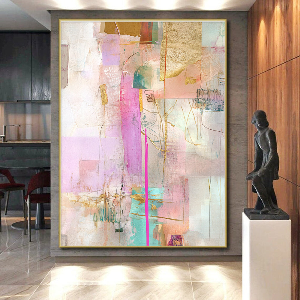 Pink and Gold Collage Abstract Painting with Lavish Softness WINK207