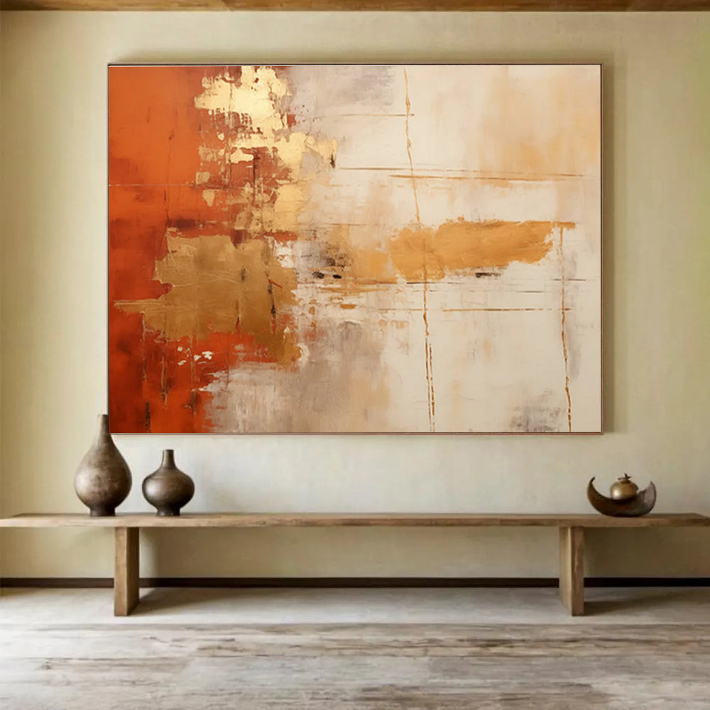 Orange - Gold Abstract Painting for Warm Interiors YHT093