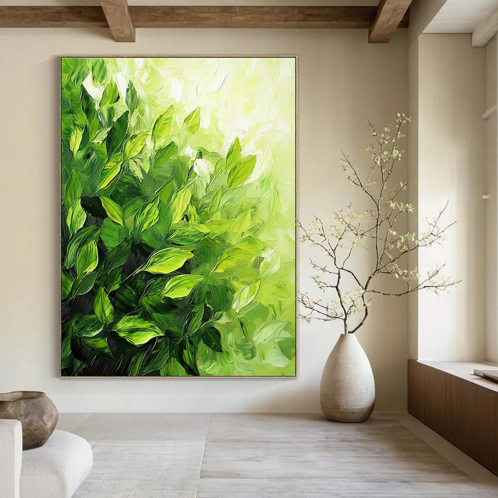 Lush Green Leaf Texture Abstract Painting of Verdant Abundance GAB0189