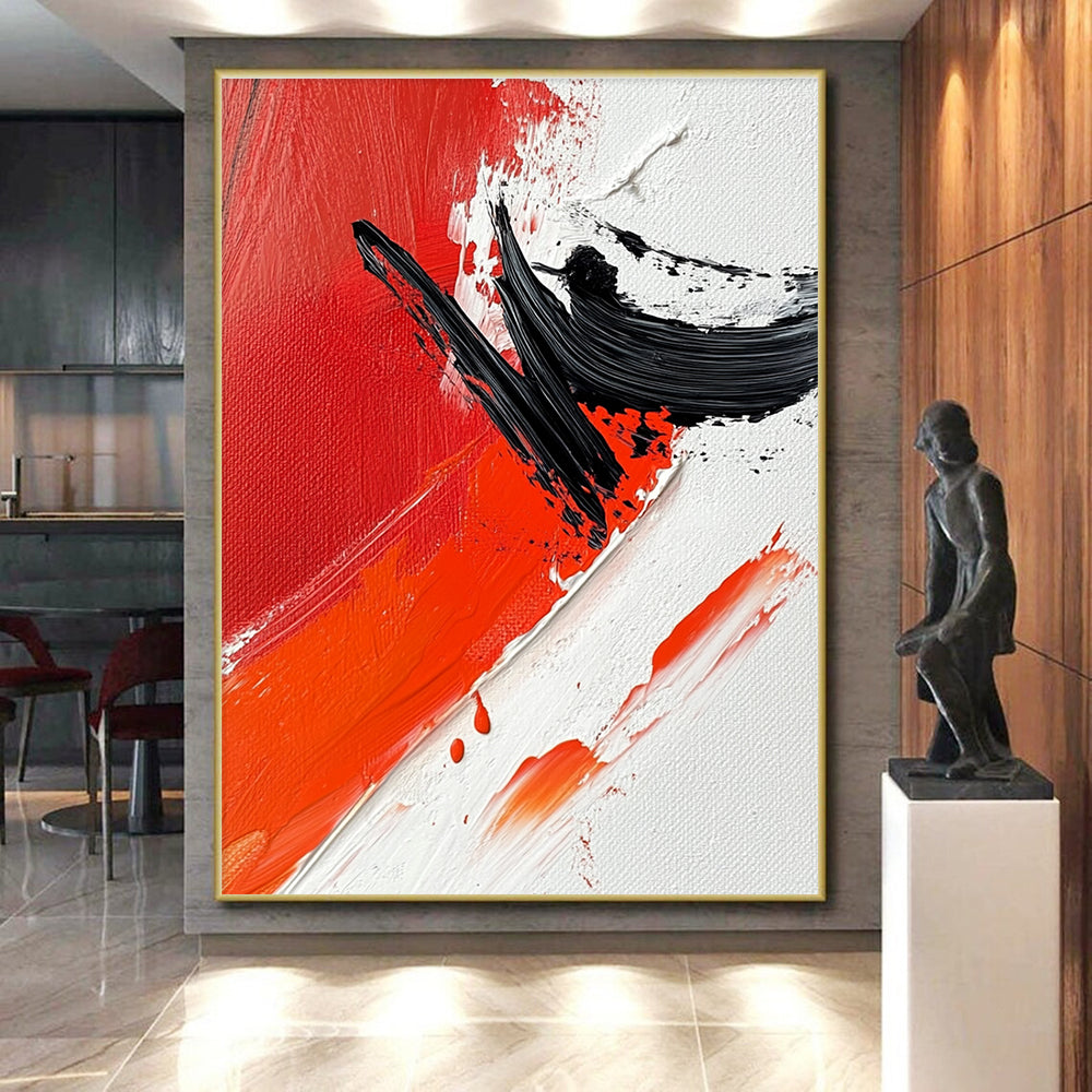 Red Black Dynamic Abstract Painting with Energetic Strokes WINK652