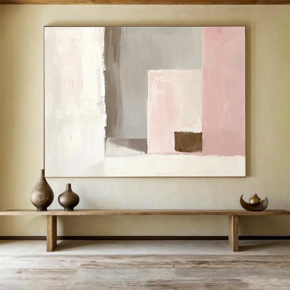 Pink and Brown Minimalist Abstract with Geometric Forms Abstract Painting ABS380