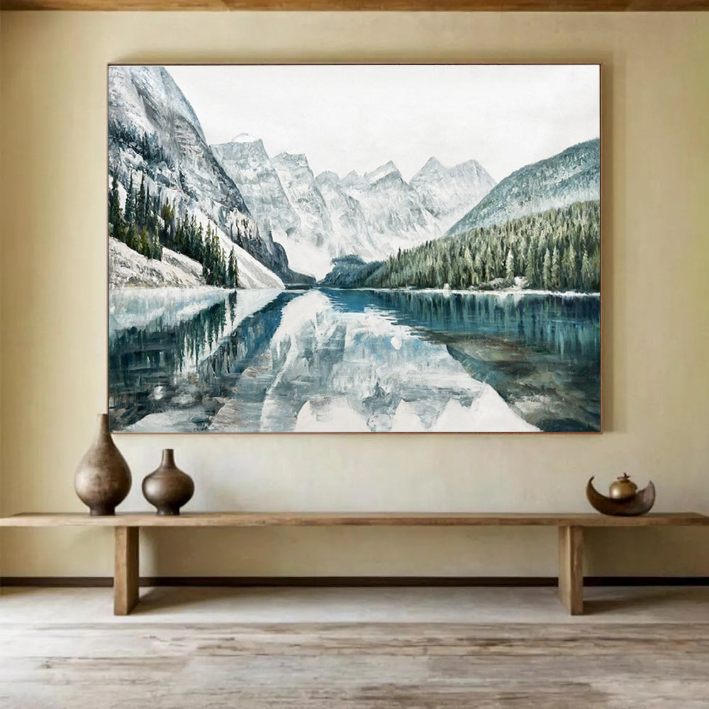 Snowy Mountain Lake Abstract Painting for Nature - Lover’s Studies YHT221