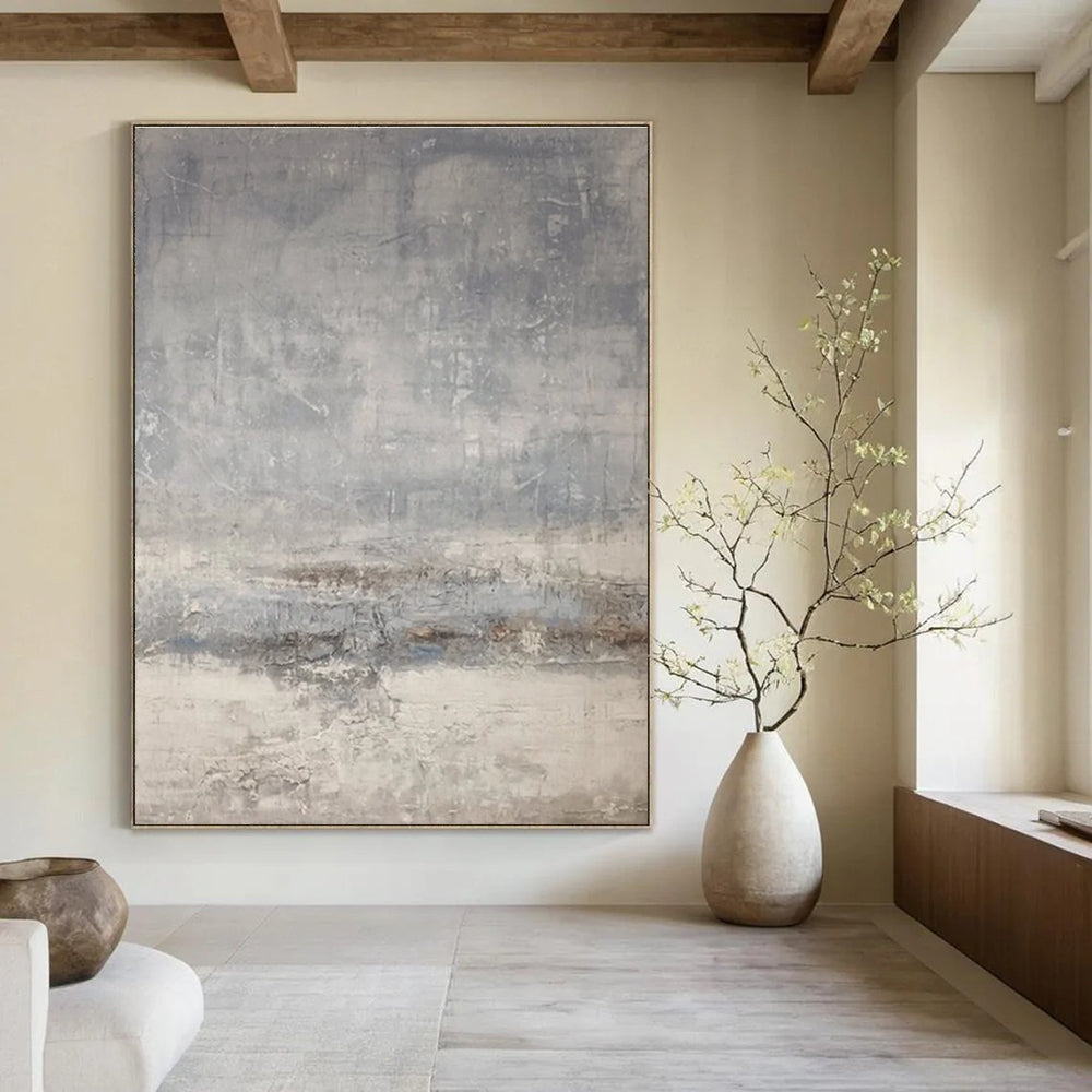 Subtle Gray Abstract Landscape Abstract Painting for Minimalist Art Galleries HENG058