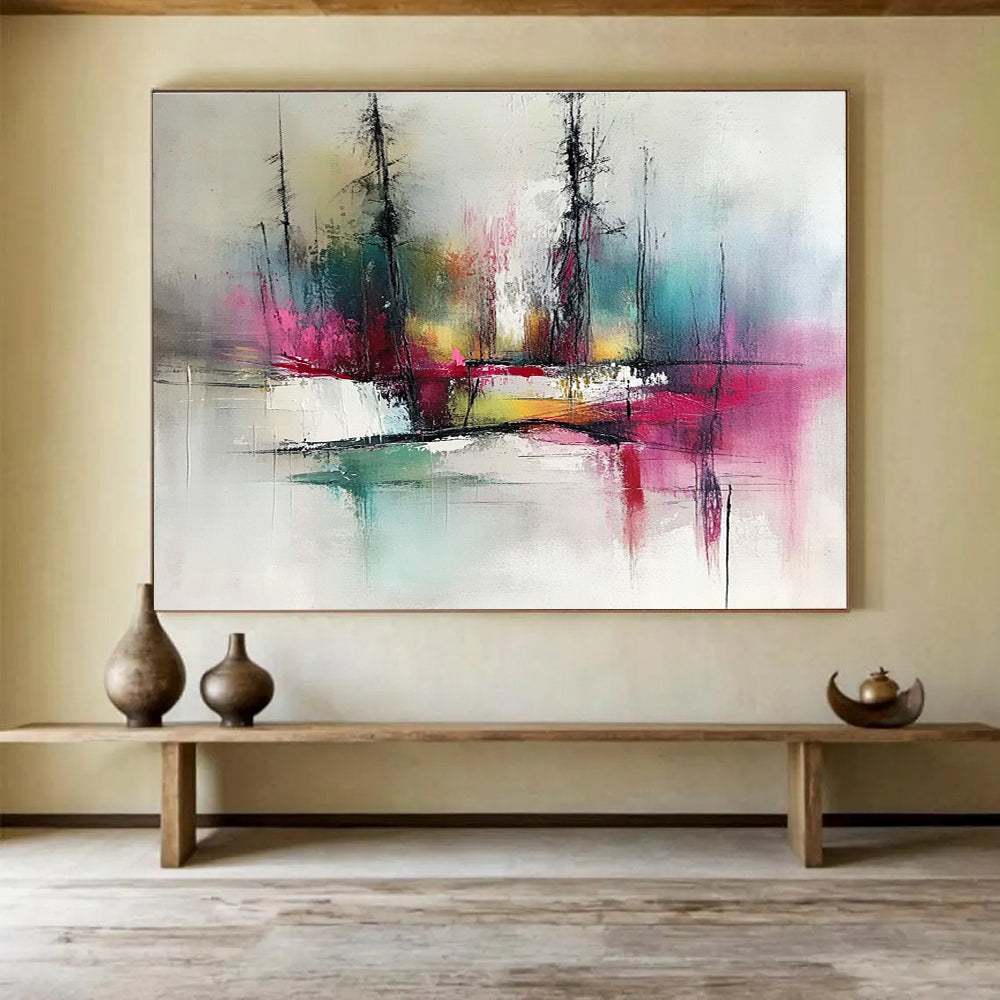 Colorful Tree Landscape Abstract Painting with Expressive Lines and Colors ABS249