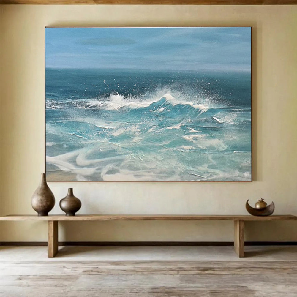 Crashing Waves Abstract Dynamic Seascape Painting for Adventure - Inspired Spaces YHT024